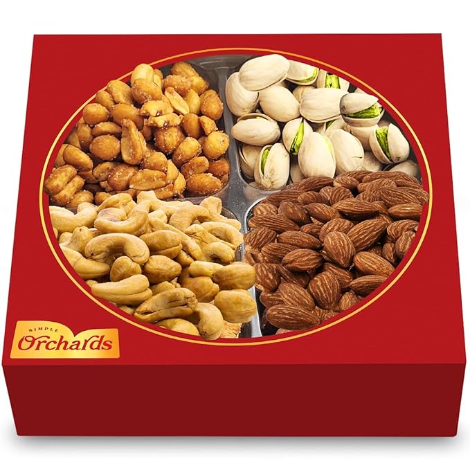 Valentines Day Nuts gift Basket of Cravings Gourmet Nuts Collection, Premium Mixed Nut Gift Box, 4 Sectional Valentines Gift Basket.