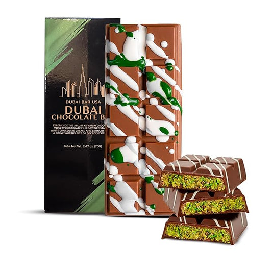 Dubai Chocolate Bar Classic Pistachio – 2.47oz Premium Chocolate with Pistachio Cream & Crispy Kataifi Filling – Dubai Knafeh Dessert Inspired – Made in USA (1 Pack)