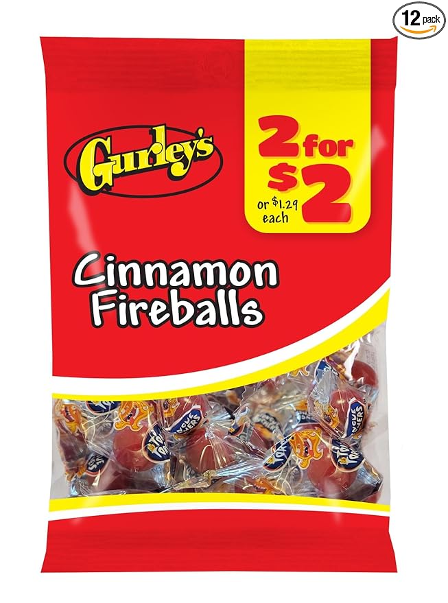 Gurley's Spicy Cinnamon Hard Candy, Atomic Fireballs, Long-Lasting Pinata Candy, Bulk Individually Wrapped (Pack of 12)
