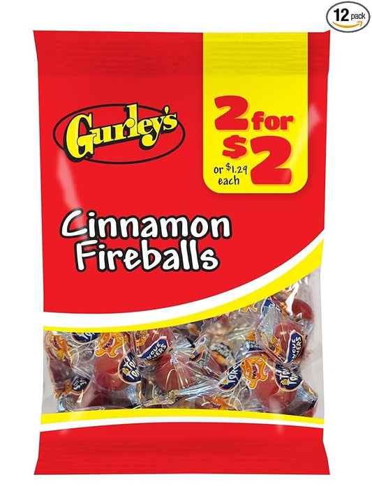 Gurley's Spicy Cinnamon Hard Candy, Atomic Fireballs, Long-Lasting Pinata Candy, Bulk Individually Wrapped (Pack of 12)