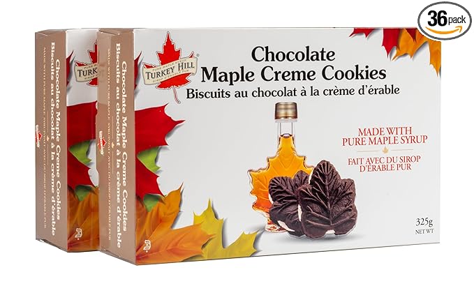 Turkey Hill Sugarbush 100% Pure Canadian Premium Maple Syrup Chocolate Cream Filled Cookies- All-Natural Maple Leaf Shape Delicious Cookies(2 Pack, Chocolate Cookies)