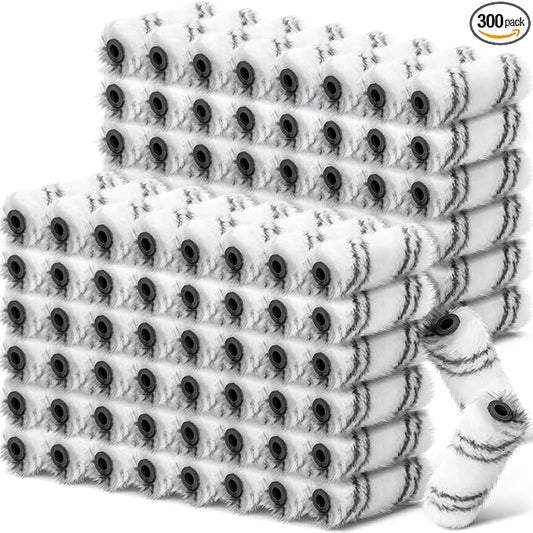 Leumoi 300 Pcs 4 Inch Mini Paint Roller Cover 1/2" Nap Small Microfiber Roller Covers Home Repair Tools House Household Supplies Kit(Gray, White)