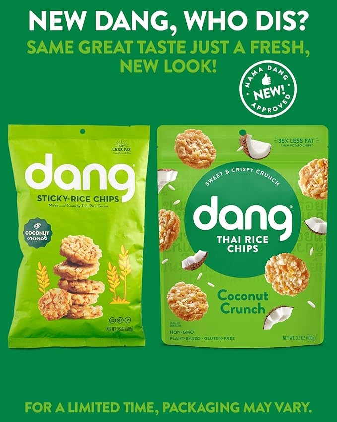 DANG Sticky Rice Chips | Coconut Crunch | 12 Pack | Vegan, Gluten Free, Non Gmo Rice Crisps, Healthy Snacks Made With Whole Foods | 3.5 Oz Bags
