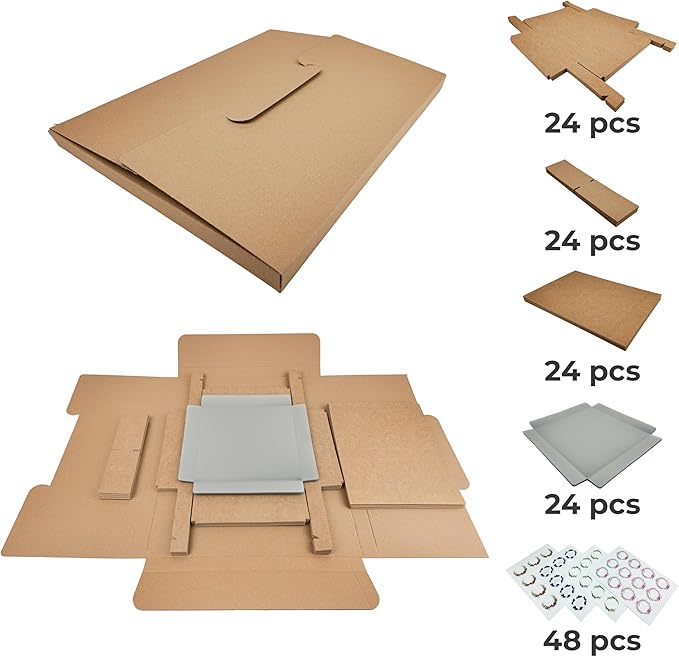 Diakarma Gift Boxes with Clear Cover, Bakery Treat Boxes for Small Cakes, Cookies, Desserts, Donuts, Pastries, Gifts, and Party Favors – Durable & Elegant (24 Pieces Brown Kraft, 8"x8"x1.2")
