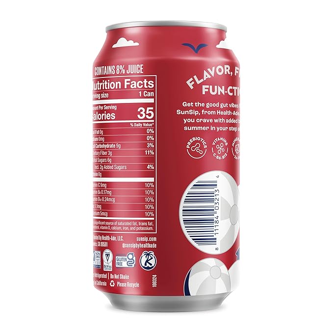 SunSip Prebiotic Soda by Health-Ade, Gut-Healthy Beverage, Soda Swap, Vitamins & Minerals, Naturally Sweetened with 6g of Sugar, Dr. Bubbles, 11.5 oz (12 Pack)