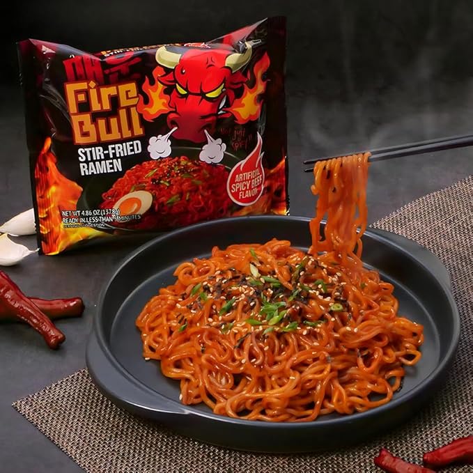 [Fire Bull Ramen] Intense Spicy Stir-Fried Ramen | Original Flavor | Authentic Korean Heat Meets Flavorful Delight | Thick, Chewy Noodles | Quick & Easy Meal (1 Case, 32 Pouches)