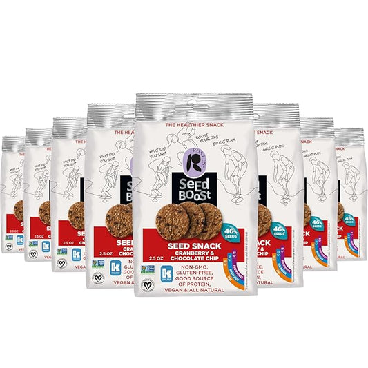 ROSTEN SeedBoost Seed Crackers (16 Pack) Cranberry & Chocolate Chip Flavor - Vegan, Non-GMO, Gluten Free (2.5oz Each)