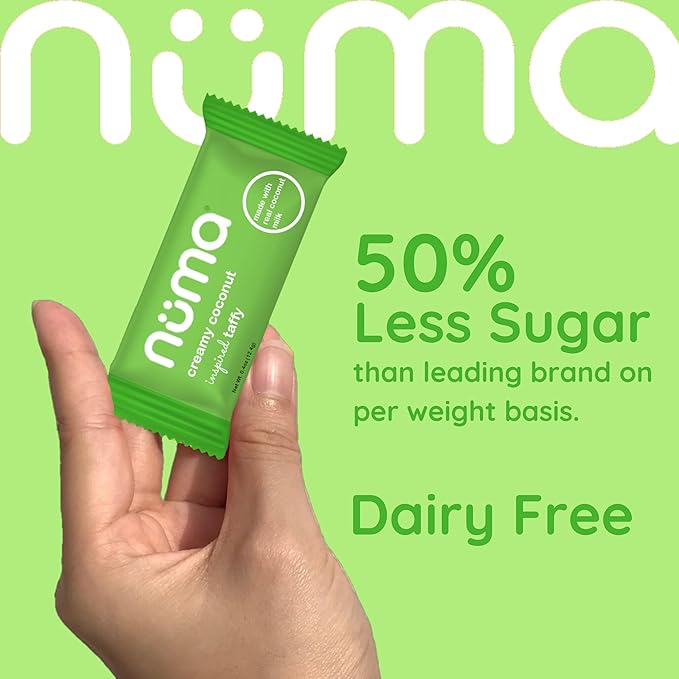 Numa Foods Creamy Coconut Taffy Candy – Dairy Free, Low Sugar Candy - Low Calorie & Natural Chewy Snack with Real MCT-Rich Coconut Milk, Gluten Free – 3 Bags with 10 Individually Wrapped Chews Each
