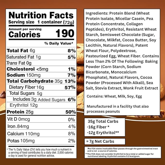 Bootylicious | High-Protein Muffin | 25g Protein, 7g Net Carbs, 1.86-1.76oz Cup, 12-Pack (Chocolate Chip)