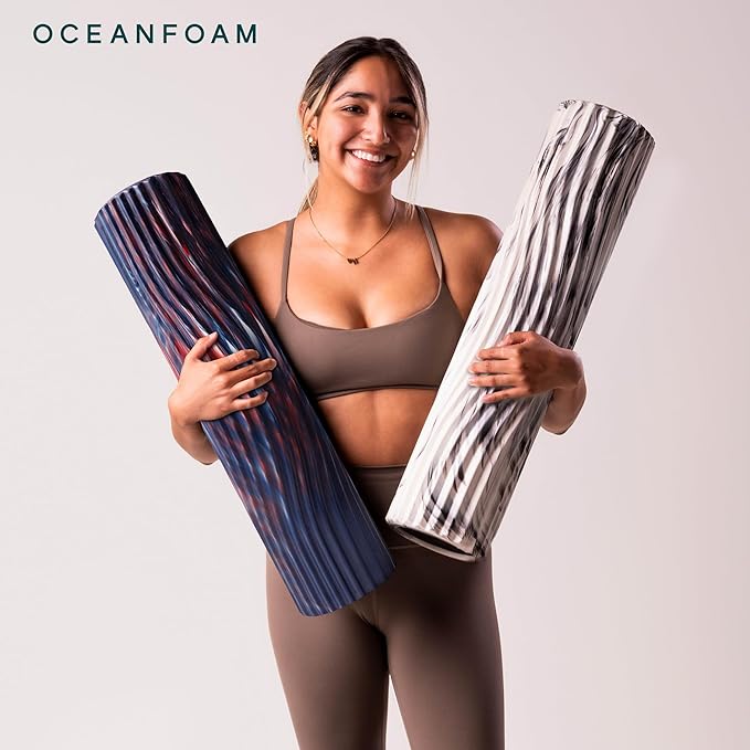 Oceanfoam Tsunami Roller (Dark Navy, Red & Natural Marbled) - Extra-Large, 26" x 5.9" - Soft, Textured Foam Roller for Physical Therapy, Back Pain, Exercise & Stretching - Yoga, Athletics, & Wellness