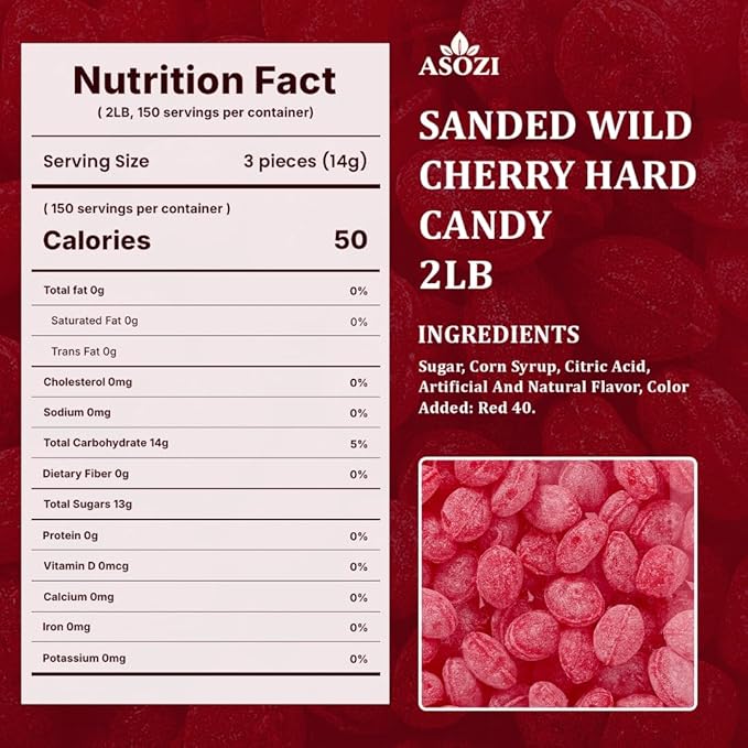 Wild Cherry Drops Hard Candy 2lb- Bulk Pack Claeys Old Fashioned Hard Candy - Cherry Candy Flavor- Sanded with Sugar - Perfect for Sore Throats (Wild Cherry)