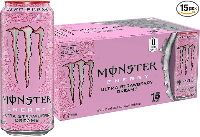 Monster Energy Ultra Strawberry Dreams, Sugar Free Energy Drink, 16 Ounce | Pack of 15