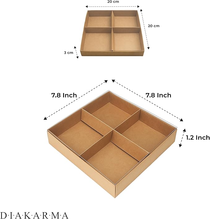 Gift Boxes with Clear Cover, Bakery Treat Boxes for Small Cakes, Cookies, Desserts, Donuts, Pastries, Gifts, and Party Favors – Durable & Elegant (10 Pieces Brown Kraft with Seperator, 8"x8"x1.2")