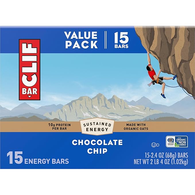 CLIF BAR - Energy Protein Bars - Chocolate Chip - Made with Organic Oats - Energy Bars - Non-GMO - (15 Pack)