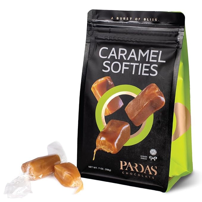 PARDAS Caramel Cream Candy, 7oz Pack of Caramels Individually Wrapped, Ideal Kosher Candy for Desserts, Parties, Lunchboxes and Holiday Celebrations, Perfect Soft Caramels for Snacking and Sharing