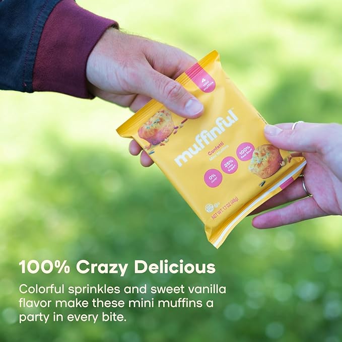 Muffinful Triple Confetti Mini Muffins – Bakery Fresh Bite-Sized Treats – 60 Muffins Total (15 Packs of 4) – Less Sugar, Nothing Artificial, Individually Wrapped