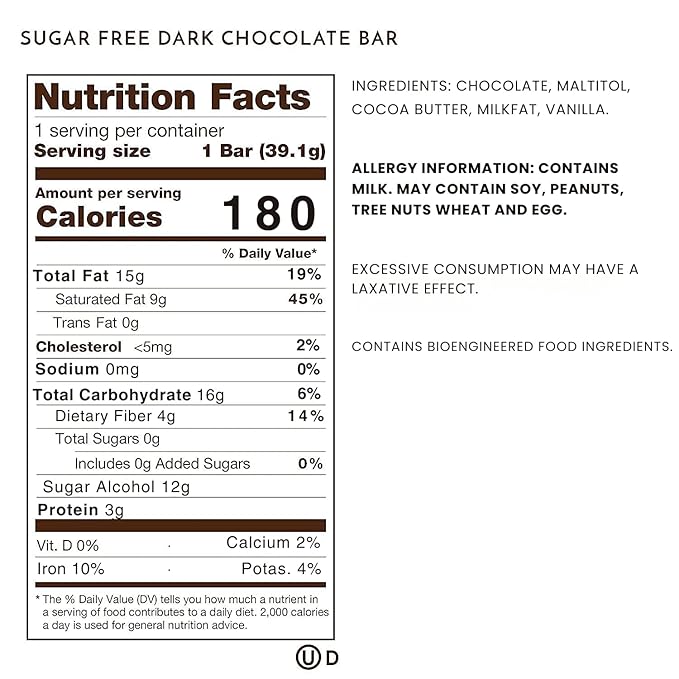 Ethel M Chocolates Premium Sugar Free Dark Chocolates Bars Box of 24 - Individually Wrapped Sugar Free Dark Chocolate Candy Bars