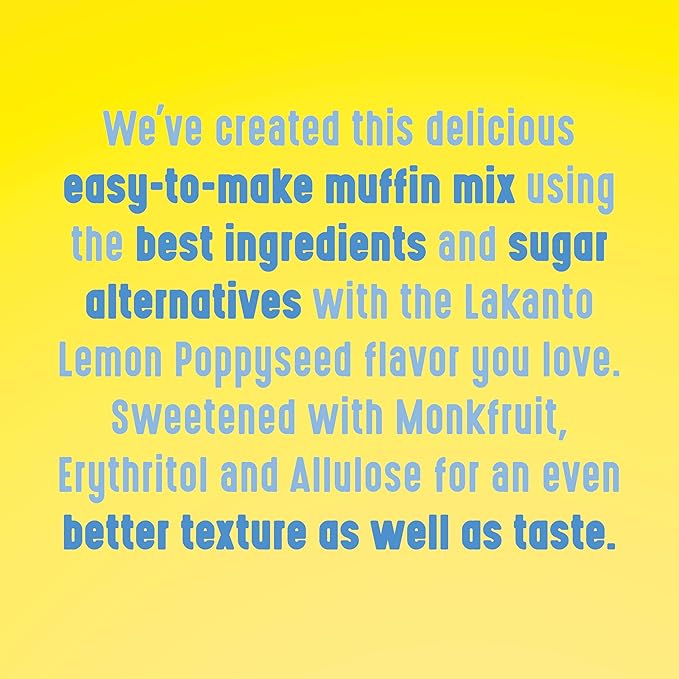 Lakanto Lemon Poppy Seed Muffin Mix - Sweetened with Monk Fruit Sweetener Allulose Erythritol, Easy to Make, Gluten Free, Nut Free, Fluffy, Snacks, Great Tasting - Lemon Poppy Seed (9.9 Oz)