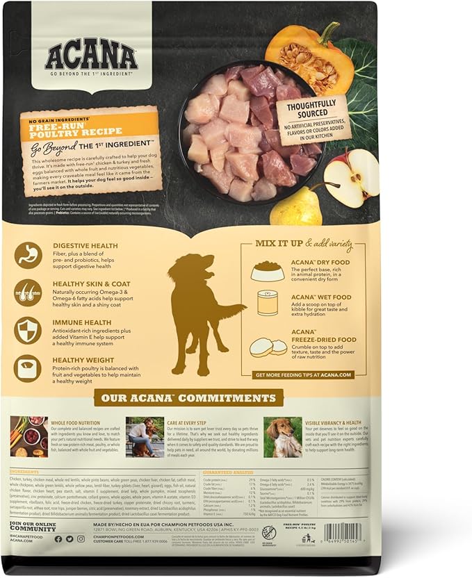 ACANA Grain Free Dry Dog Food Free Run Poultry Recipe 4.5lb Bag