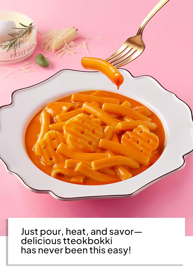 Korean Food Cooktok Cup Tteokbokki (Spicy Carbonara, 4Cups) All in one, Instant Tteokbokki, Rice Cakes and Seasoning Powders, Quick and Easy to Prepare, Ready in minutes 추억의 국민학교 떡볶이