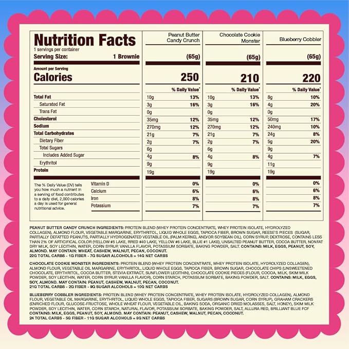 Prime Bites High Protein Brownie (12 Per Box, Variety Pack) - 19g of Protein, 5g of Collagen, Gluten Free, Low Sugar Treat, Delicious Protein Snack