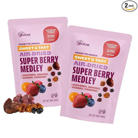 Whitney Jordan Naturals Air-Dried Super Berry Medley 16 oz, Pack of 2 - Dried Fruit Snack Made from Real Berries - Non-GMO, Gluten-Free, Vegan, Chewy Real Fruit for Clean Snacking