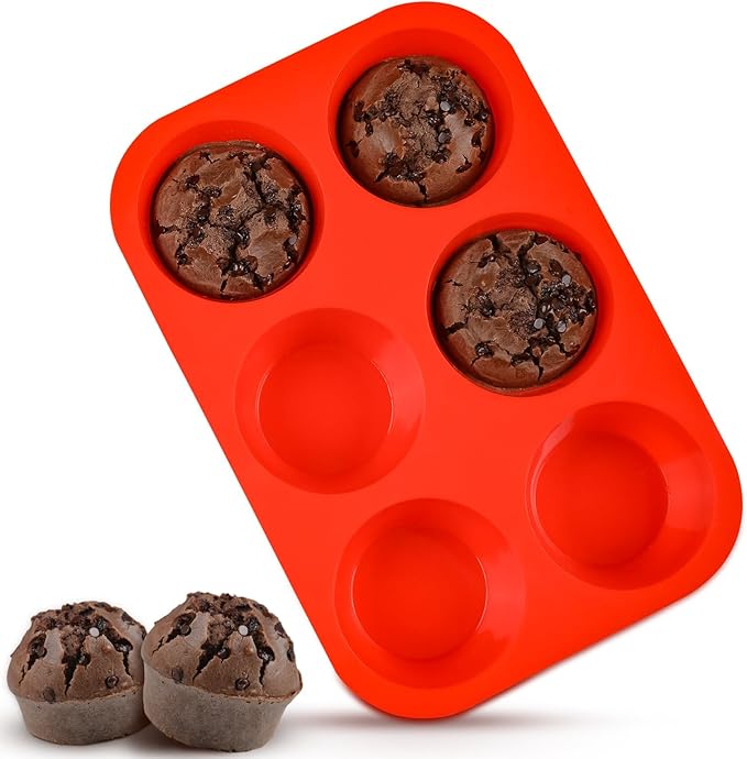 Jumbo Muffin Pan, 3.5 Inch Large Muffin Pan 6 Cup Silicone Jumbo Cupcake Tin for Baking Food Grade Silicone Mold Non Stick