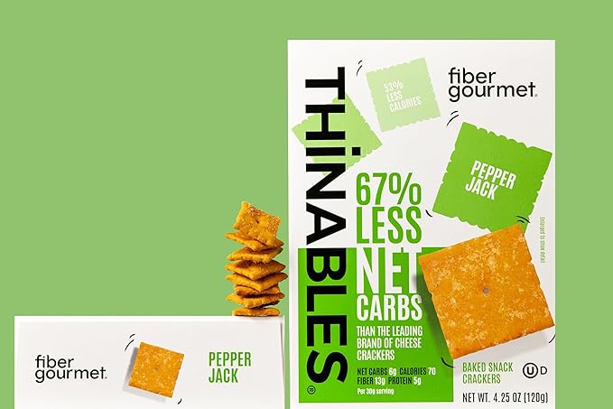 Fiber Gourmet Pepper Jack Thinables Baked Cheese Crackers - Healthy Keto Crackers with 13g Fiber, 5g Protein, 70 Calories, 6g Net Carbs - Kosher Made in USA - 4.25 Ounce (pack of 1)
