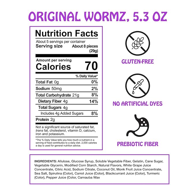 Rotten Original Gummy Worms - Low Sugar, Low Calorie, 7g Gut-Friendly Prebiotic Fiber and 3g Protein, Gluten Free Candy - 5.3 oz Share Pack [2 Pack]