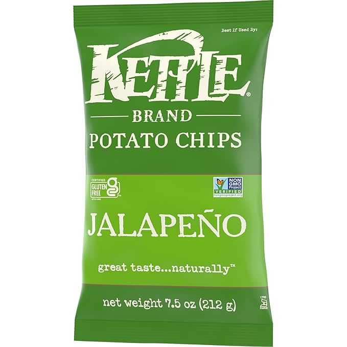 Kettle Brand Jalapeno Kettle Potato Chips, Gluten-Free, Non-GMO, 7.5 oz Bag (Pack of 12)