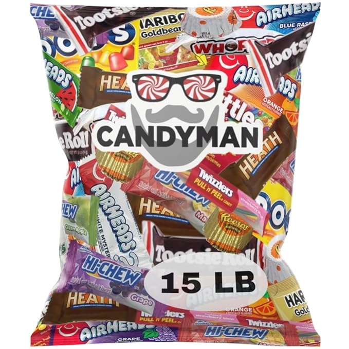 CANDYMAN (15 LB) Chocolate & Candy Bundle with Mixed Individually Wrapped Treats, Fun and Mini Sized Chocolate and Candy for Parties