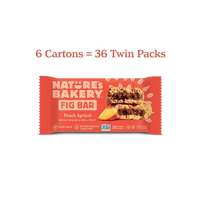 Nature's Bakery Whole Wheat Fig Bars, Peach Apricot, Real Fruit, Vegan, Non-GMO, Snack bar, 6 Count (Pack of 6)