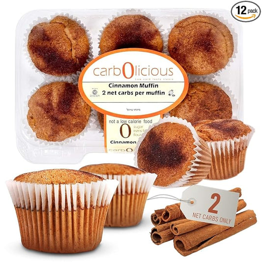 Low Carb Cinnamon Muffins 12 Pcs (2-Pack) by Carb-o-licious – Delicious Keto Mini Muffins with Only 2 Net Carbs, 9g Protein – Sugar Free Cupcake Style Healthy Snack Made, Almond Flour, Low-Carb Treat