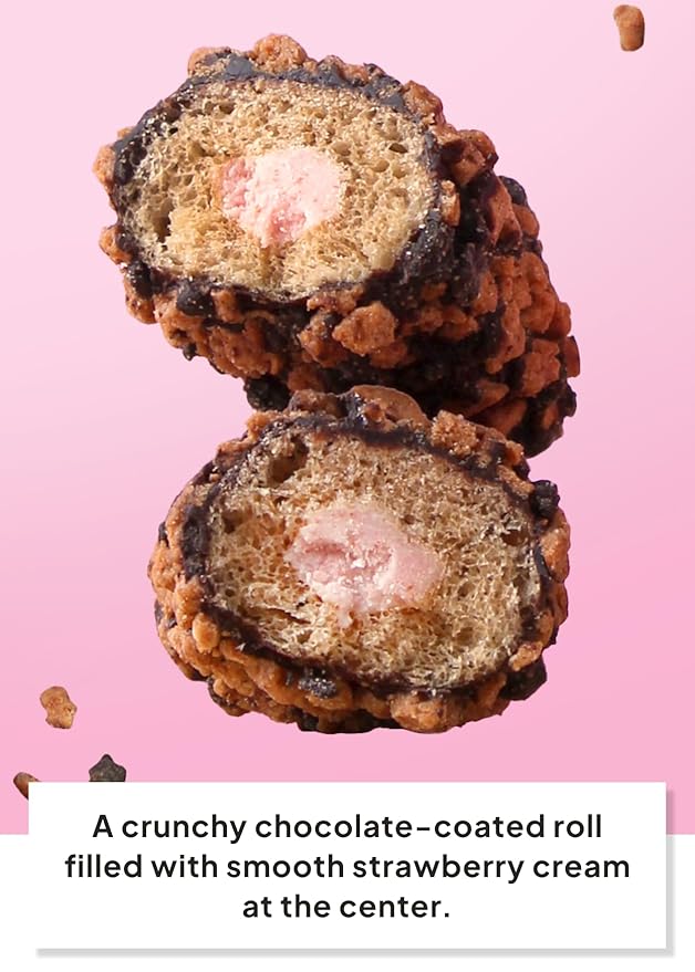 Korean Food CJ Freshway Chocolate Strawberry Crunch Roll Snack 13.8 oz (30 Individually Wrapped Pieces) – Crispy Korean Grain Roll with Strawberry Cream Filling