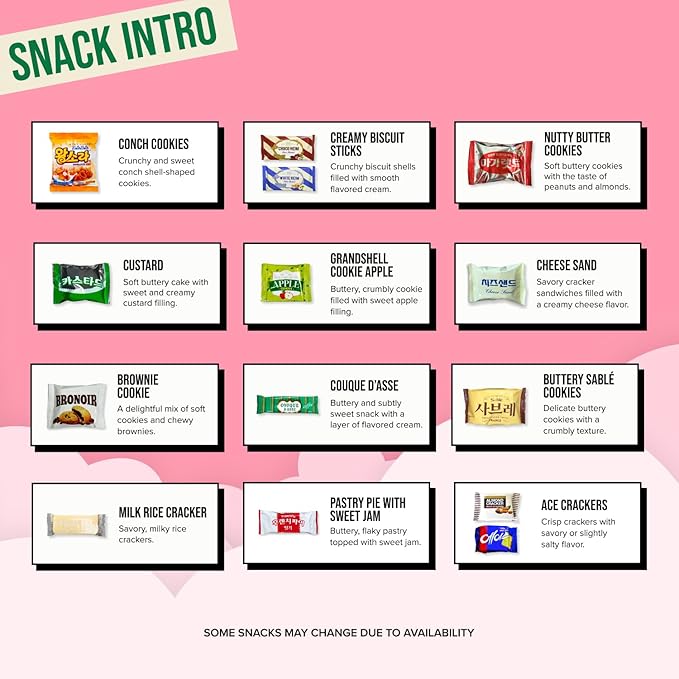 Journey of Asia Korean Snack Box 25 Count - Individually Wrapped Packs of Candy, Snacks, Chips, Cookies. Care Package Gift Box for Kids, Teens, Senior, Friends and Family