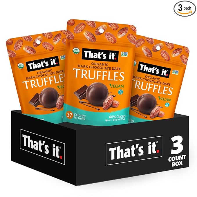 That's it Organic Dark Chocolate & Date Truffles. 100% Plant-Based, Vegan, Gluten-Free, All Natural (3 Pack)