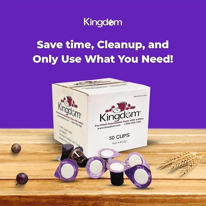 Kingdom Prefilled Communion Cup with Wafers(50ct-Red Juice) Sealed in a Single-Serving Container with Upto 1 Year Shelf Life, Perfect for Holy Eucharist Celebration in Hospitals,Summer Camps,and More
