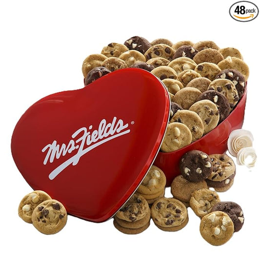 Mrs. Fields 48 Nibblers Bite-Sized Cookies Signature Heart Tin - Assorted with 48 Nibblers Cookies in our 5 Classic Cookie Flavors