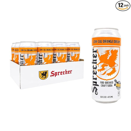 Sprecher Low-Cal Orange Dream Soda 16 fl oz Cans (12 Pack), Fire-Brewed Diet Soda with Real Honey, Handcrafted Orange Soda, Reduced Calorie, Caffeine-Free Gourmet Beverage