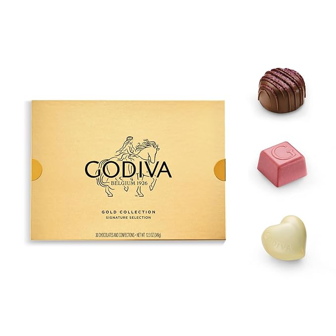 Godiva Gold Assorted Chocolate Gift Box, Belgian Dark and Milk Chocolates with Pralinés, Ganaches & Caramels, Gourmet Gift for Birthdays, Holidays, Kosher, 30 Pc