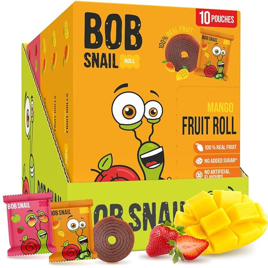 Bob Snail Fruit Roll Ups – 50 Natural Fruit Snacks (Mango & Strawberry), Vegan, No Added Sugar, Healthy On-the-Go Pack, 500g
