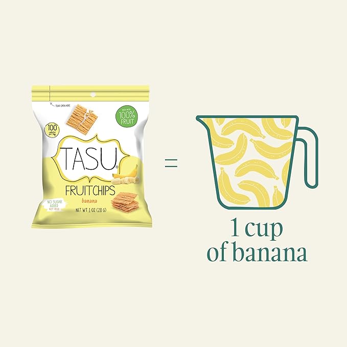 TASU Banana Dried Fruit Chips - 100% Natural, Crispy, Crunchy and Allergen-Free Healthy Snacks for Kids & Adults, Vegan, Gluten-Free, No Added Sugar, No Oils Added, Perfect for Lunch Bags and On-the-Go Snacks | 30 Pack (1 Oz Each)