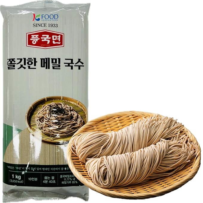 Korean Food Poongkukmyeon Memil (Buckwheat) Soba Noodles (2.2 lb / 1kg, 10 Servings) – Chewy, Firm Texture, Great for Hot or Cold Noodle Dishes