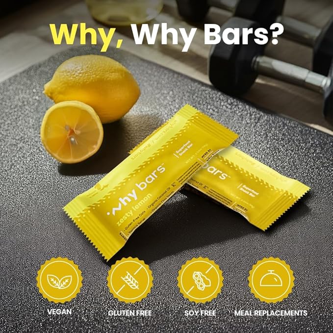 Why Bars, Superfood Protein Bars, 2.04 Ounce Bars - Protein Bar Superfood, Gluten Free, Non GMO, Organic, Vegan, Simple Ingredients (Zesty Lemon)