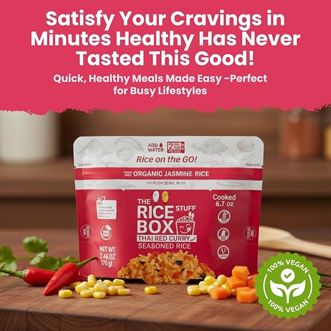 The Rice Stuff Box - Thai Red Curry Instant Rice Meals, 6-Pack, Organic Jasmine Rice, NON-GMO, Gluten-Free, Vegan, Dairy-Free (Pack of 6)
