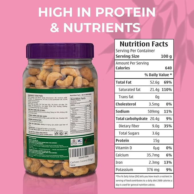 DELUXNUTS Premium Roasted Coconut Cashew Crunch 21oz | Toasted Coconut Cashews Gift, Whole Cashew Nuts Snack Mix, Healthy Gourmet Snack for Adults, High Protein, Gluten-Free, Premium Holiday Gift Idea