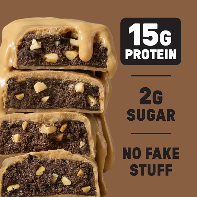 JUNKLESS Protein Bars - 15g Protein, No Added Sugar, Gluten Free, High Fiber, Delicious Taste and Texture, Satisfying, Healthy Snack for Energy - 12 Bars (Peanut Butter Chocolate Brownie)