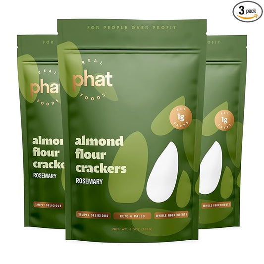Rosemary Almond Flour Crackers by Real Phat Foods - Low Carb, Gluten-Free Keto Crackers - Pack of 3 (Rosemary)