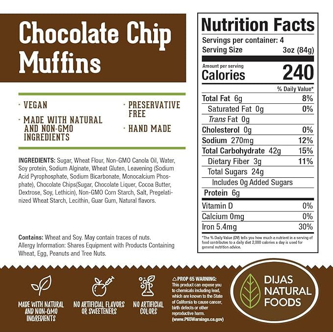 DIJAS Natural Foods Plant-Based 36-Vegan Mini Muffins ONLY $0.97-oz! Natural and Preservative Free Ingredients, Delicious Snack and Breakfast (36 Muffins) (Chocolate Sin)