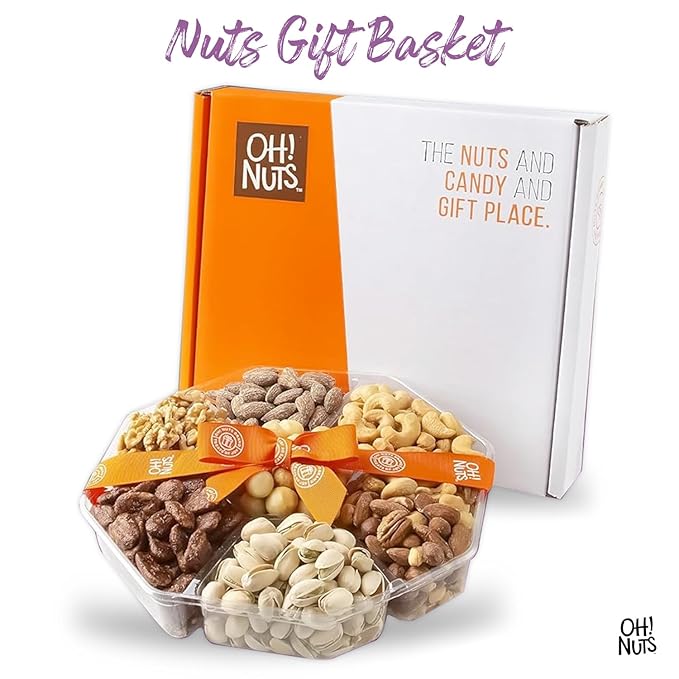 Oh! Nuts 7 Variety Nuts Gift Basket - Healthy Food Assorted Nuts Gifts Baskets - Holiday Gourmet Gift Boxes - Gift Box Ideas for Birthday, Corporate, Men and Women - Large Premium